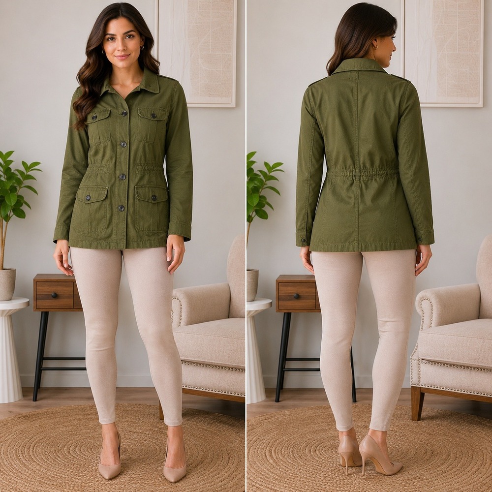 NWT Talbots Field Jacket Women XS Army Green Utility Military Cotton Gorpcore